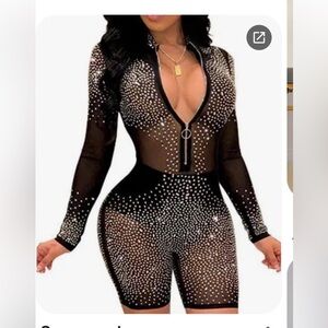 Black and Silver Studded Long Sleeve Romper